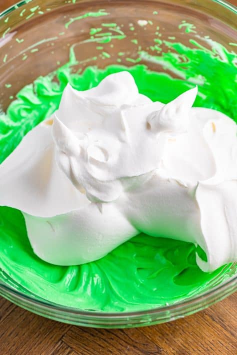 whipped topping added to green cream cheese mixture.