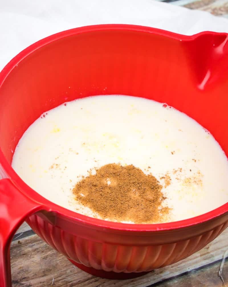 milk, nutmeg, instant vanilla pudding in a microwave bowl.