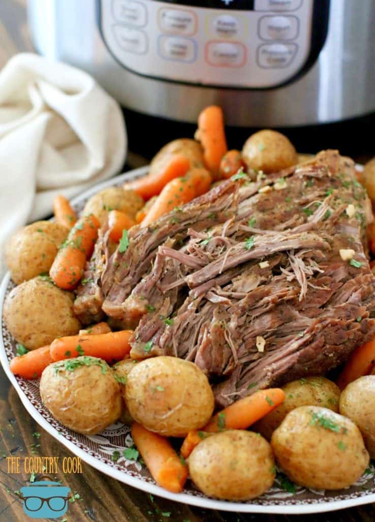 Electric Pressure Cooker Beef Pot Roast, baby potatoes and baby carrots