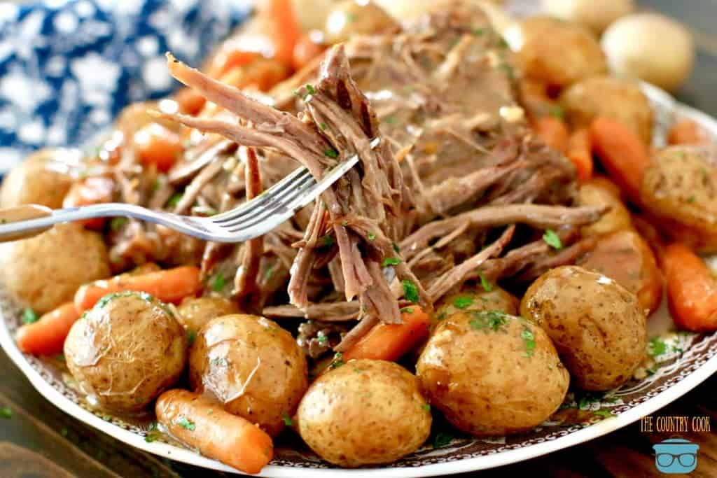Electric Pressure Cooker Beef Pot Roast with potatoes and carrots and gravy