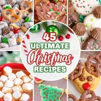 a collage of 6 photos of Christmas Recipes with text in the middle that says "45 Ultimate Christmas Recipes".