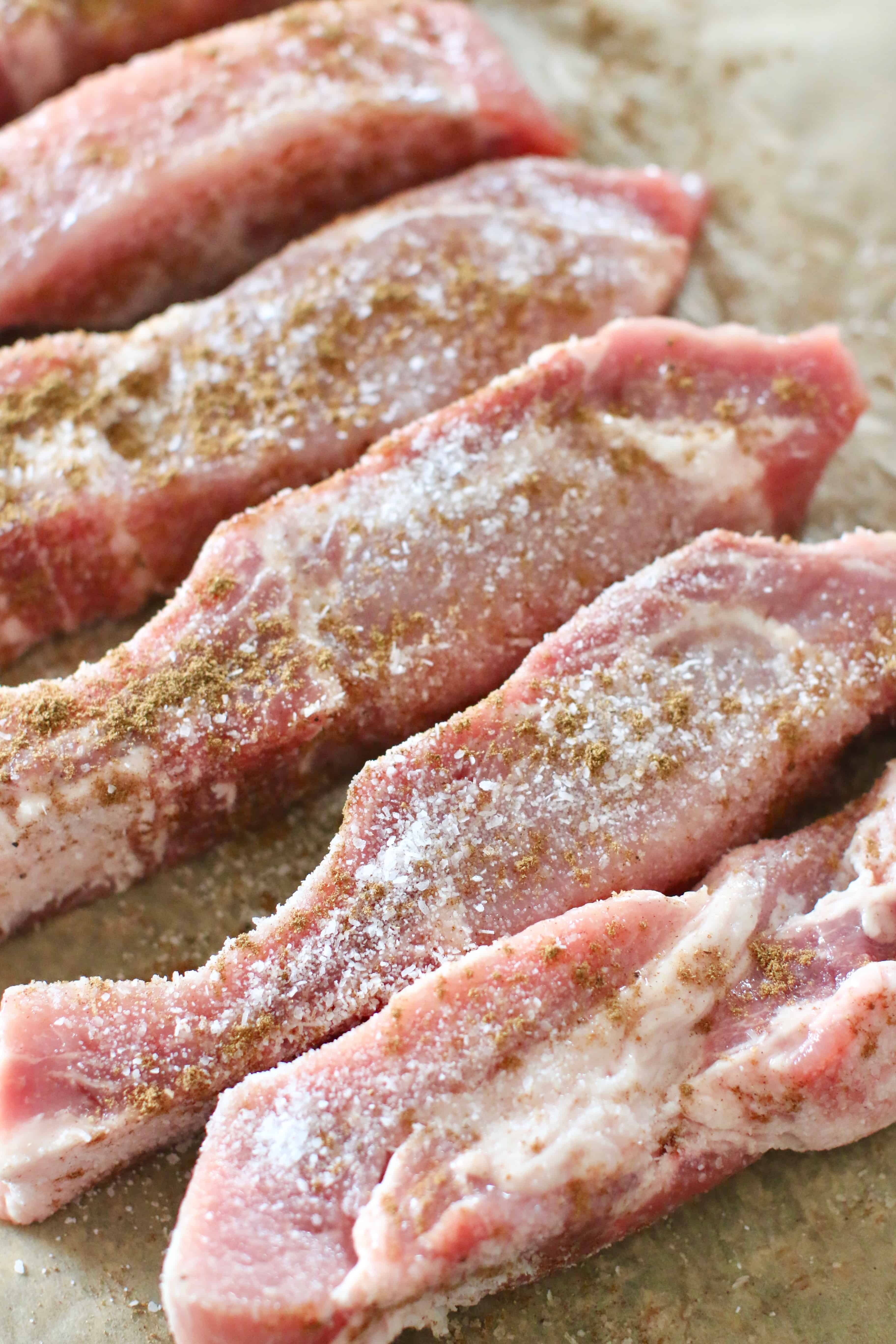 country style ribs seasoned with salt and Chinese five spice seasoning.