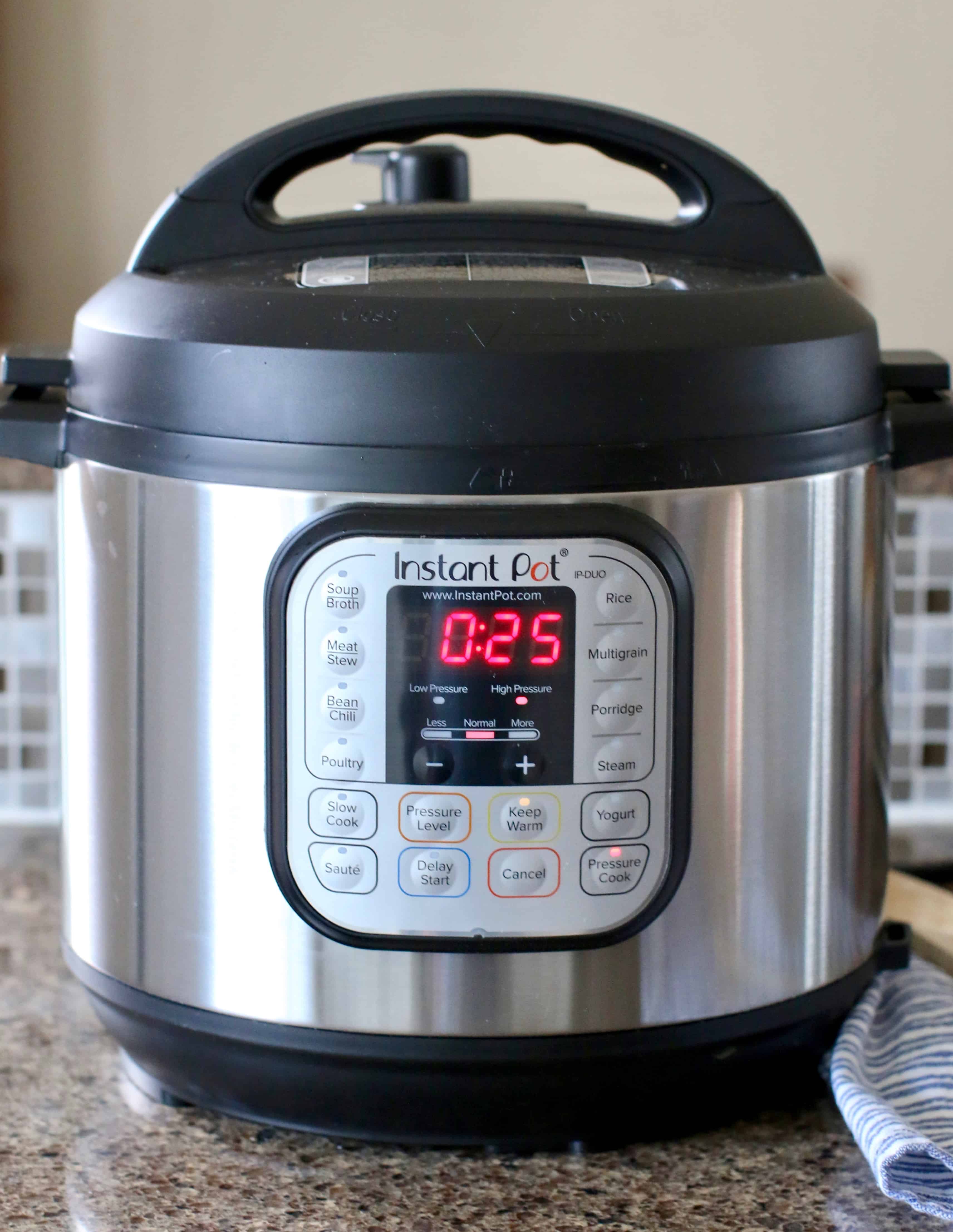 Instant Pot, cook time showing 25 minutes.