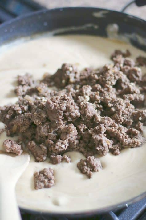 cooked ground beef added to cream gravy