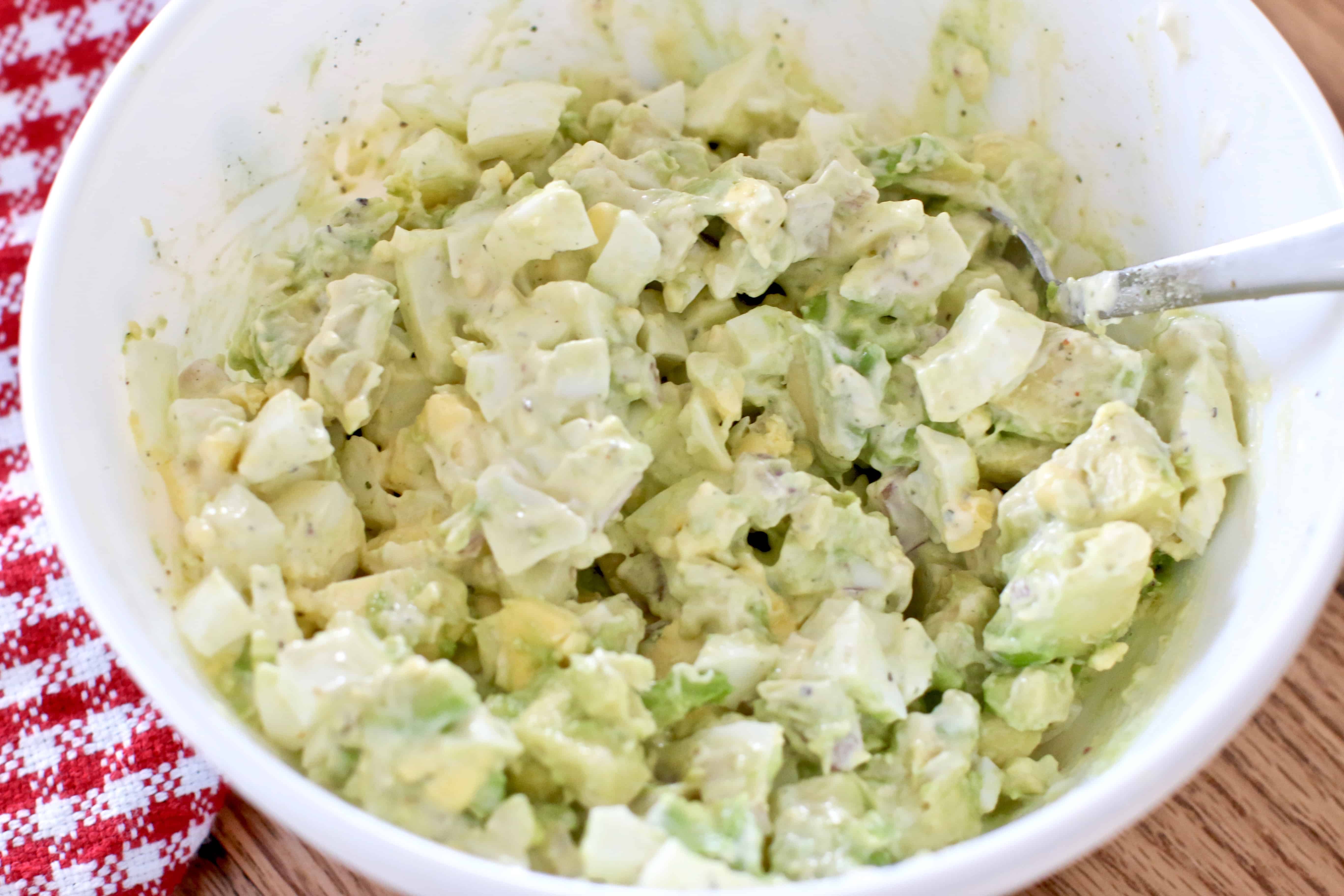 finished, Ranch Avocado Egg Salad in a bowl.