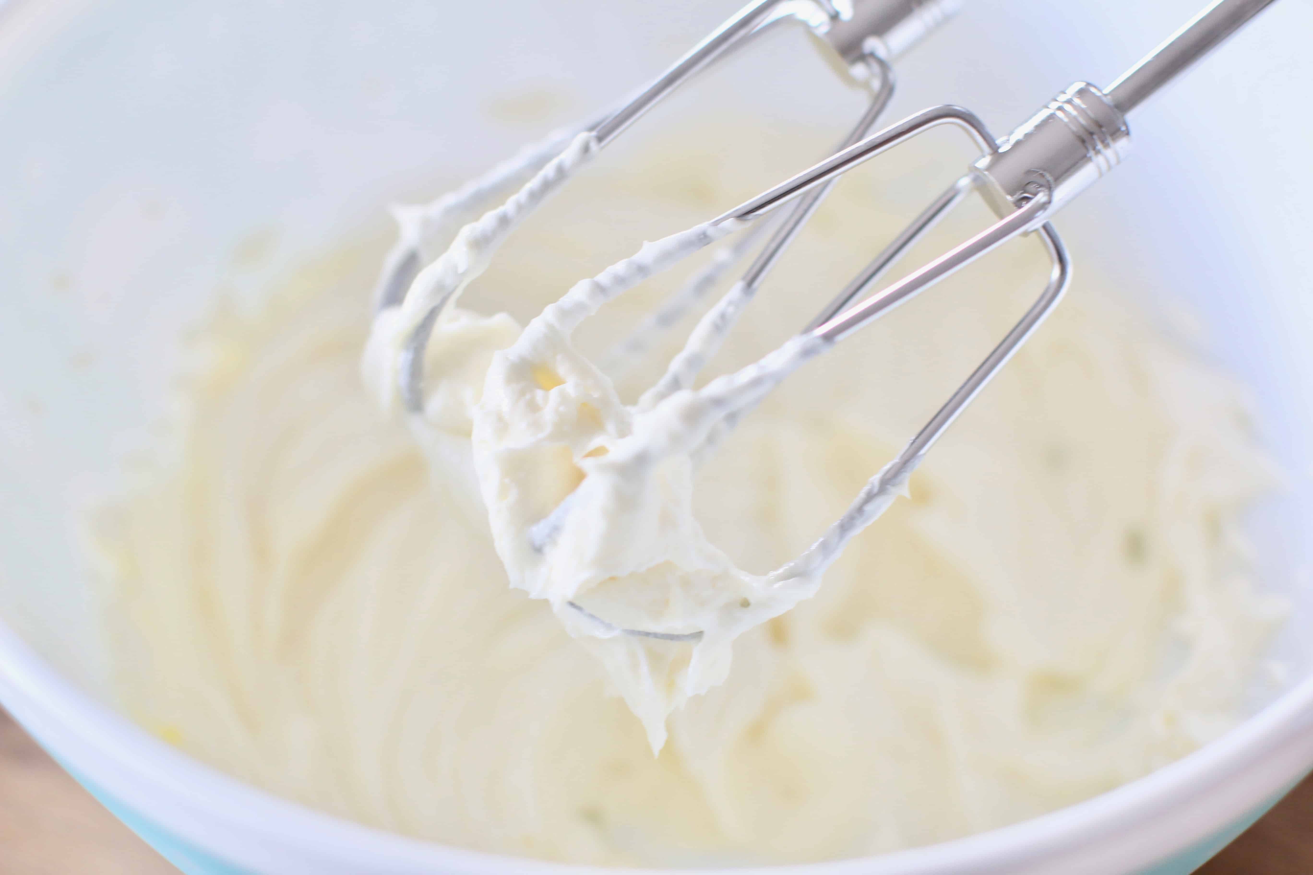 butter and cream cheese mixed together with an electric mixer.