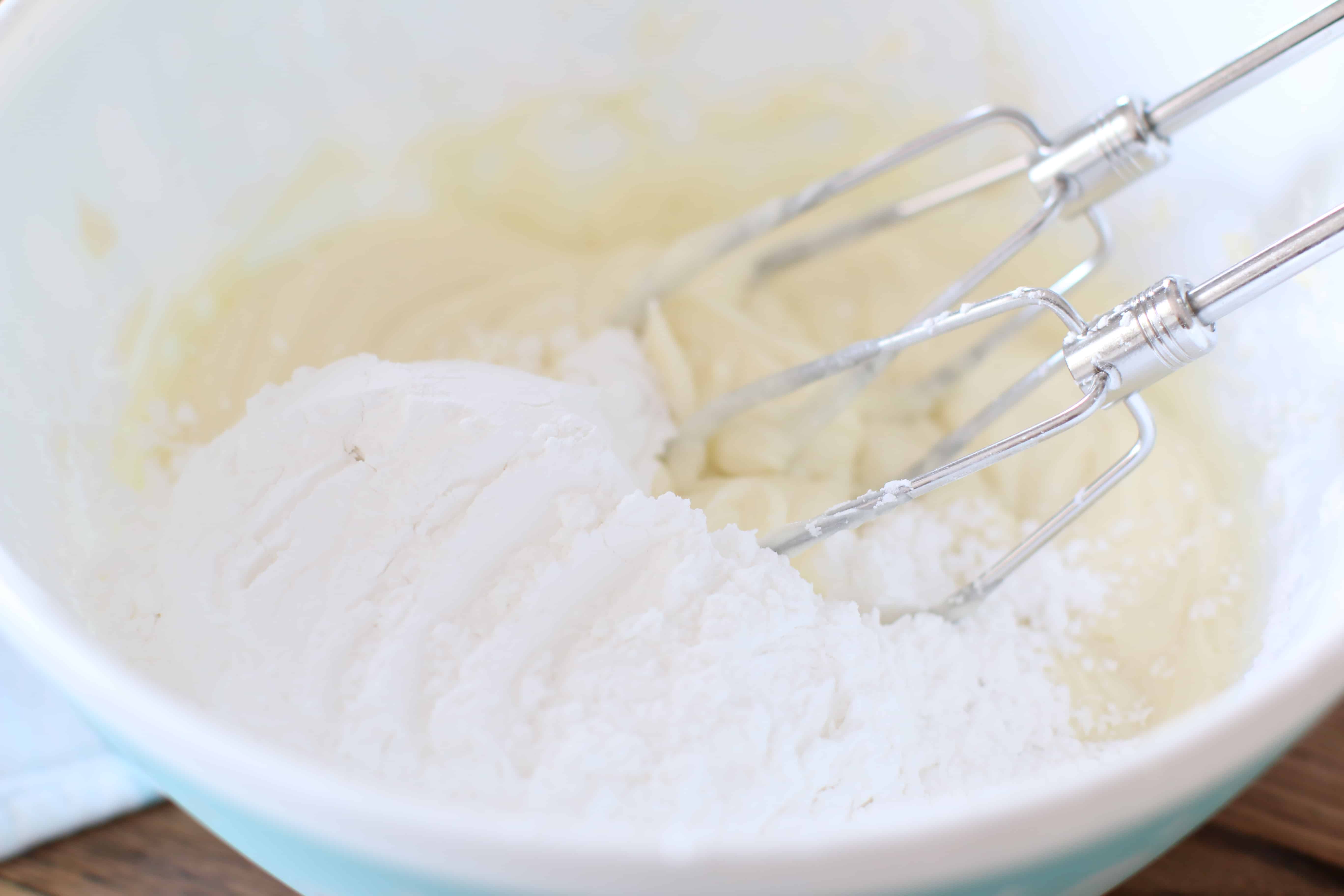powdered sugar added to creamy cheese and butter.