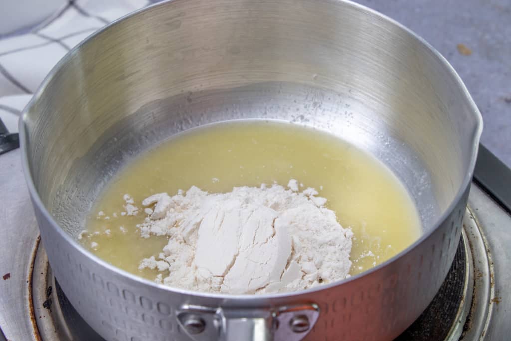 flour added to melted butter in a medium sauce pan