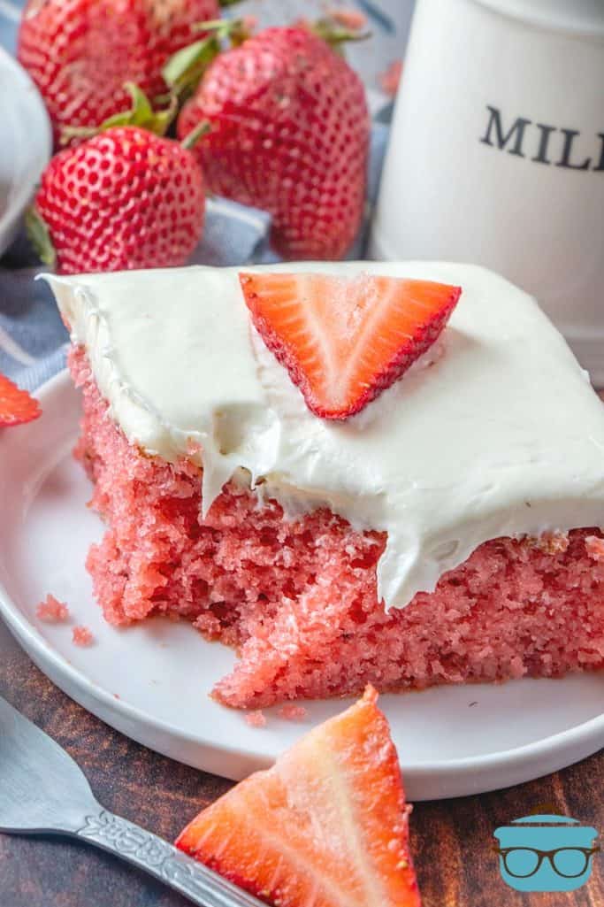 Fresh Strawberry Cake topped with homemade cream cheese frosting