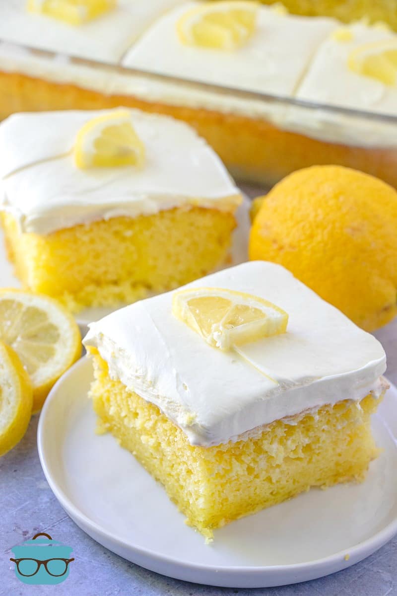 slices, Lemon Poke Cake with fresh lemon