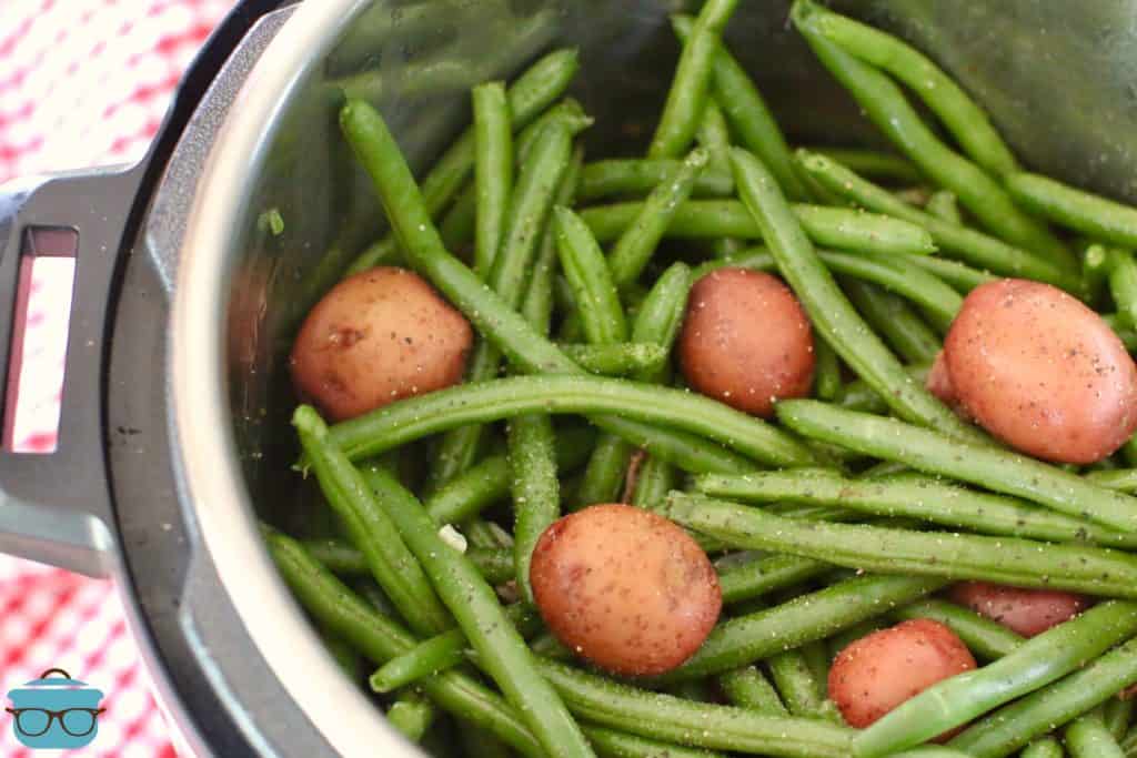 Instant Pot Green Beans and Potatoes seasoned with salt and pepepr