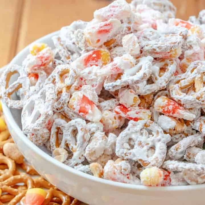 Halloween inspired white candy snack mix recipe