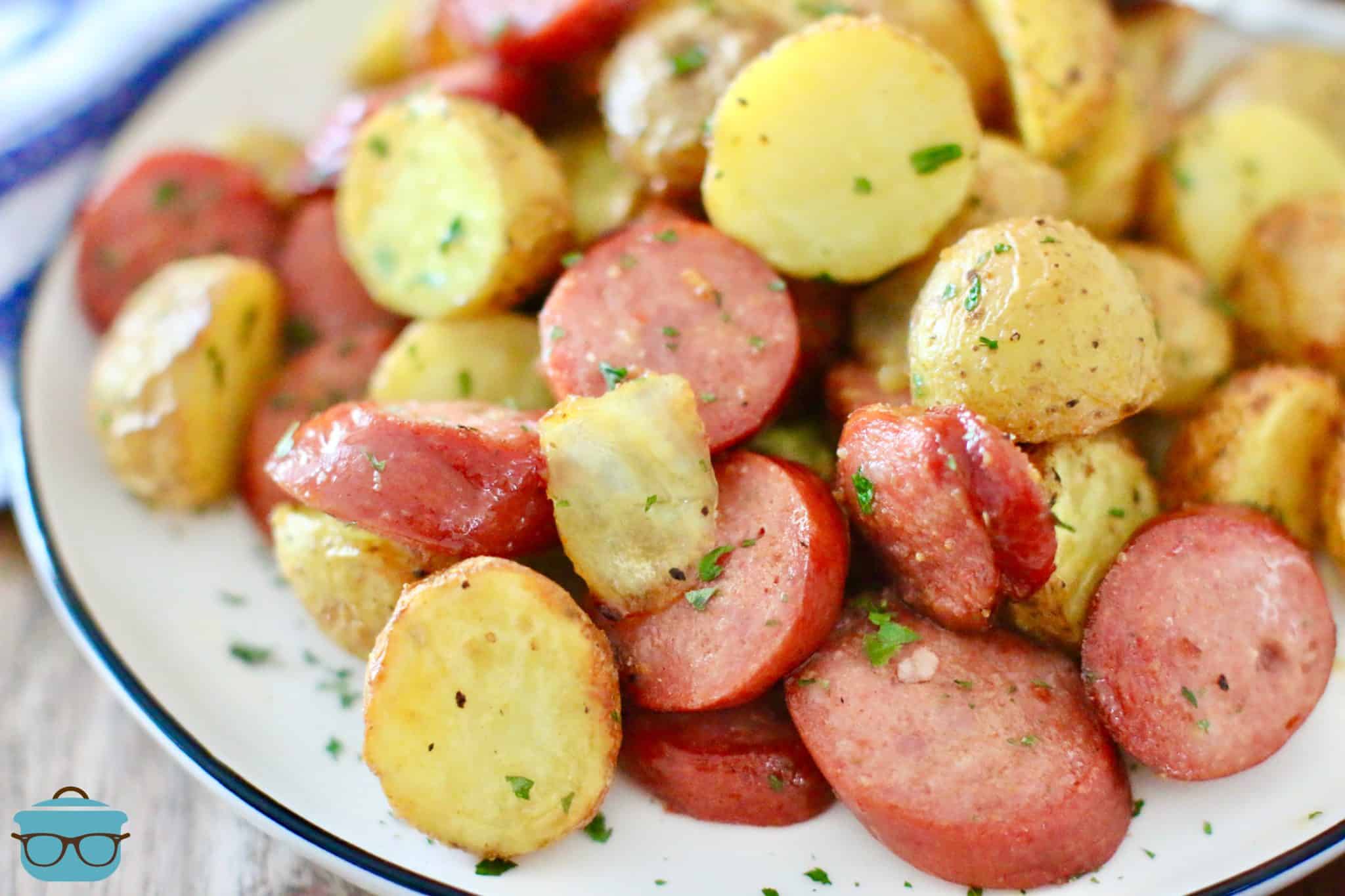 Air Fried Sausage and Potatoes, served on a plate