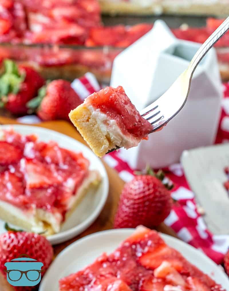 Strawberries & Cream Bars, slice on a fork.