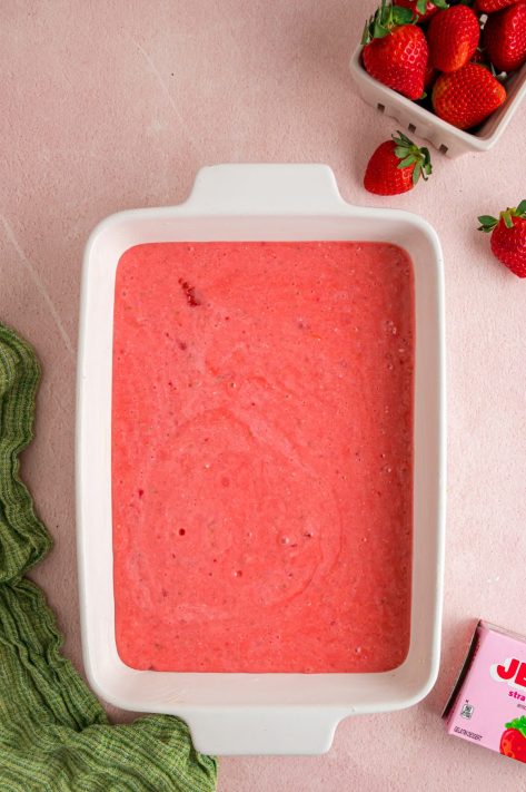 A baking dish with cake batter.