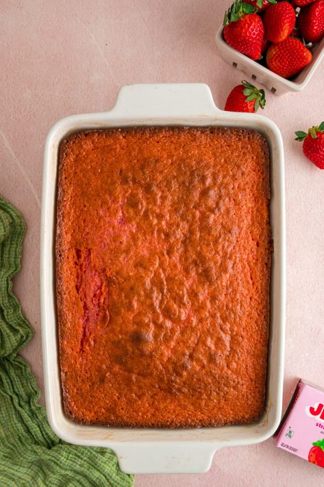 A baked strawberry cake.