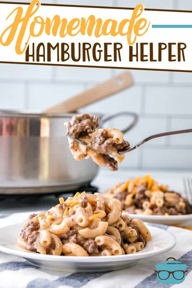 Homemade Hamburger Helper recipe from The Country Cook pictured on a plate with a fork.