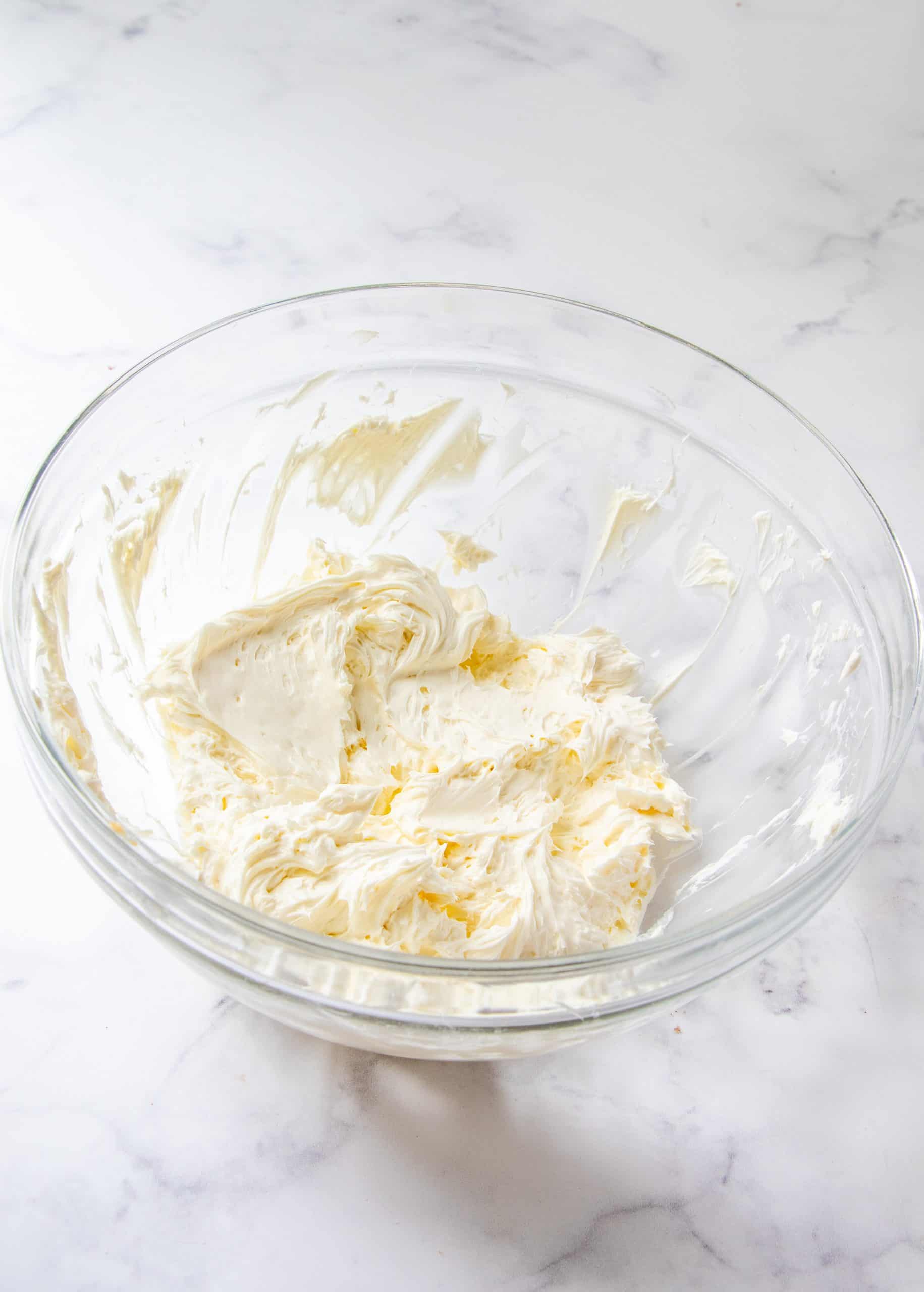 cream cheese beaten until smooth in a bowl.