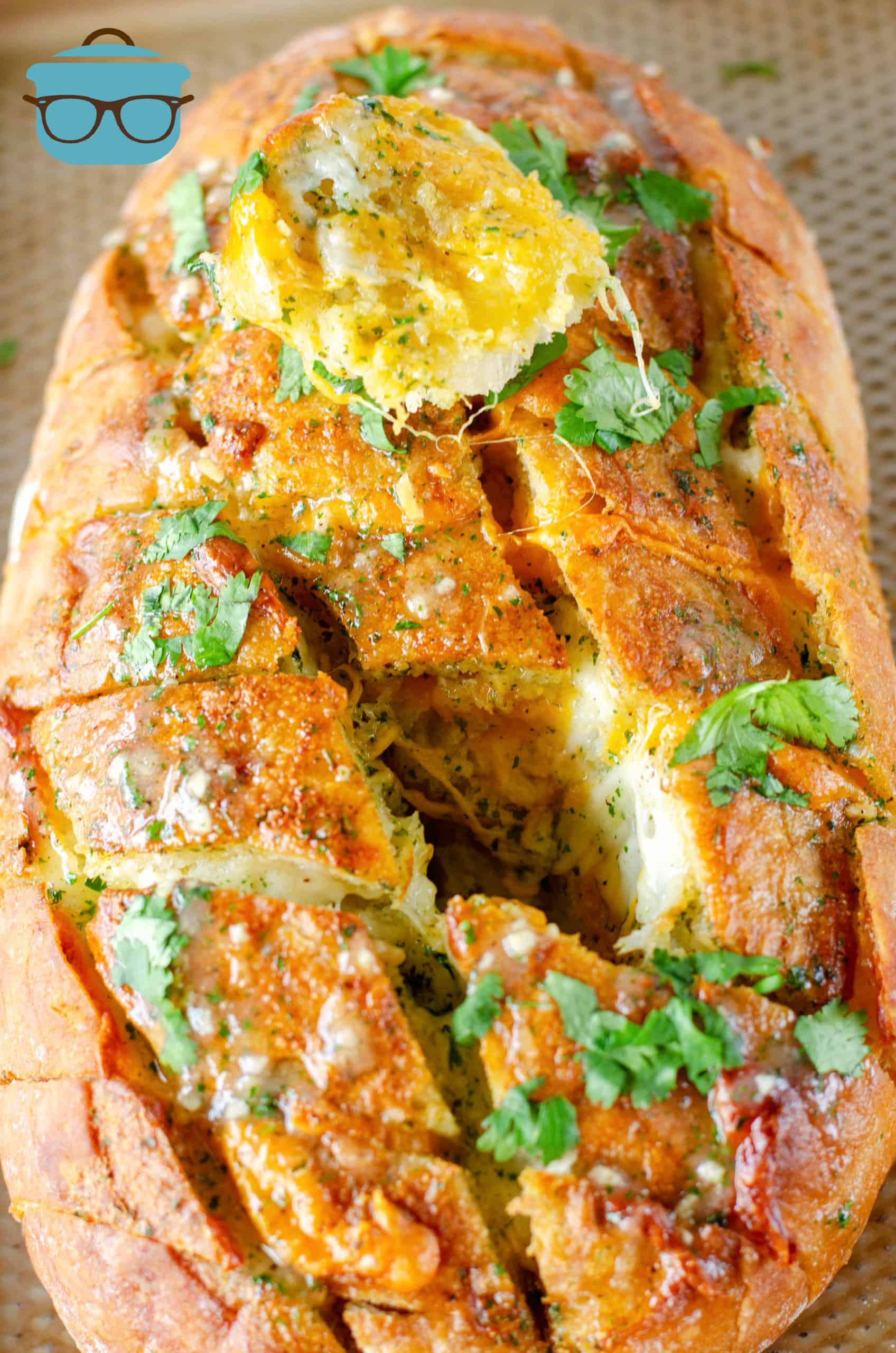 Cheesy Bacon Ranch Pull Apart Bread with one slice removed.