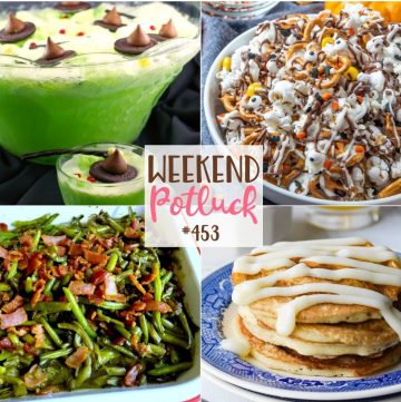 As receitas do fim de semana Potluck incluem: Melting Witch Halloween Punch, Magic Green Beans, Canela Roll Pancakes e Monster Munch