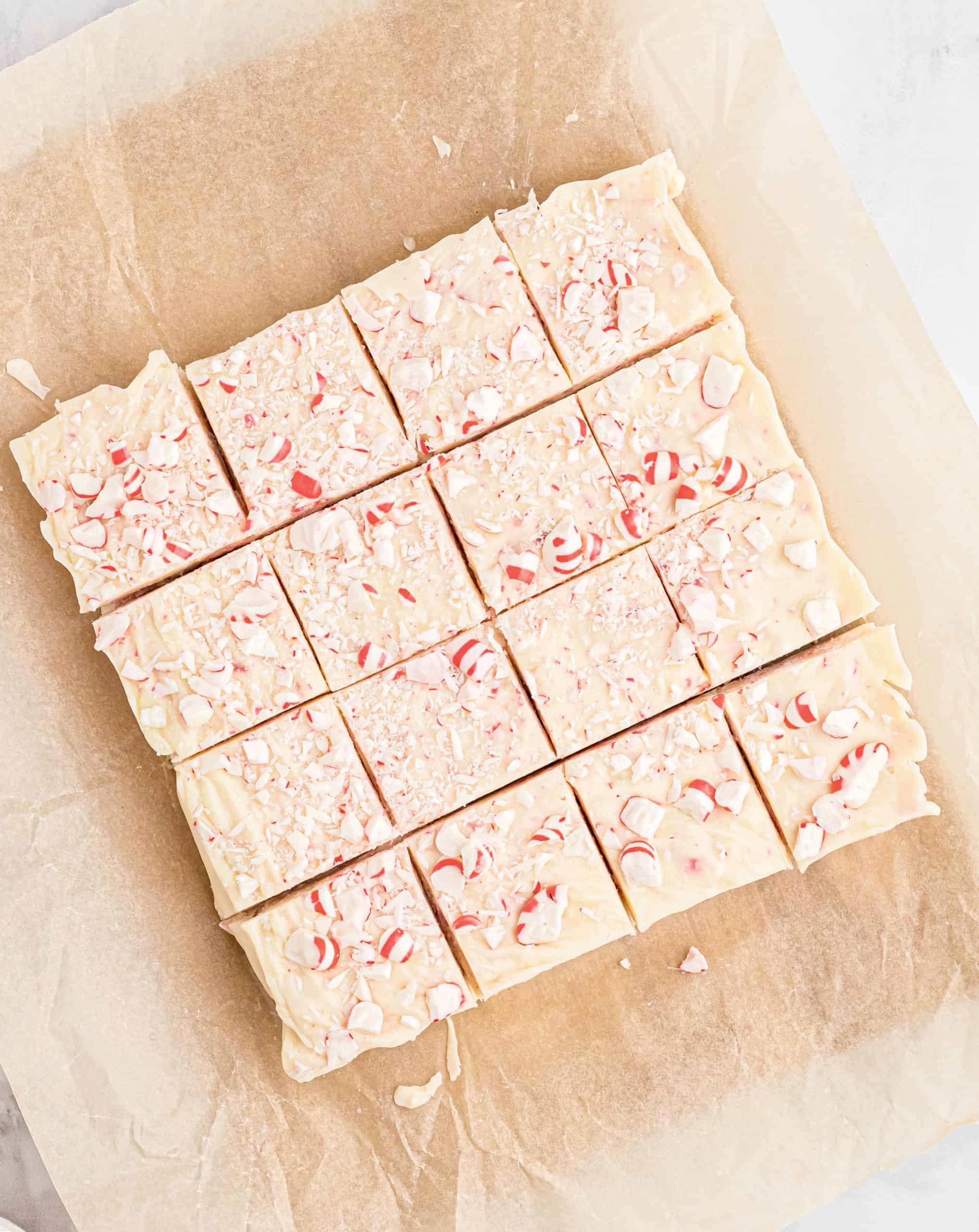 peppermint fudge fully cooled and cut into 12 squares.