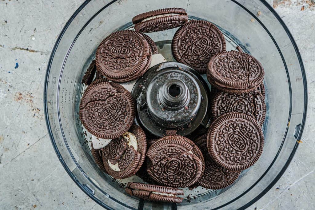 Oreo Cookies shown in a food processor