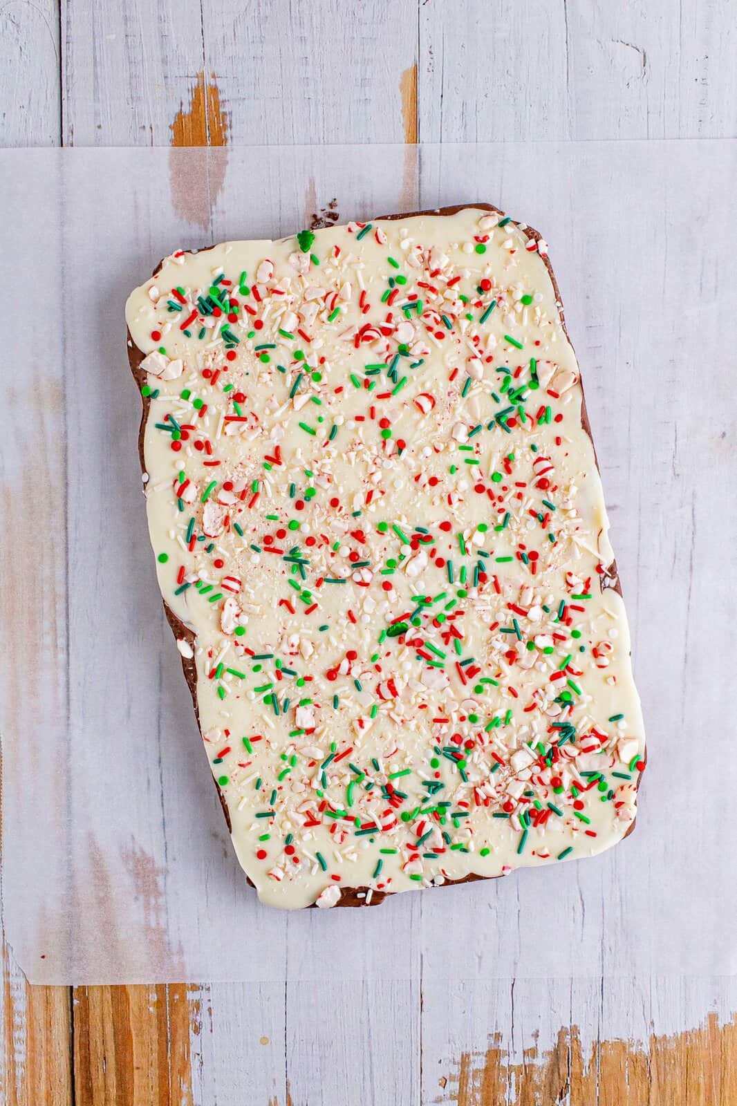 peppermint bark before being broken into pieces.