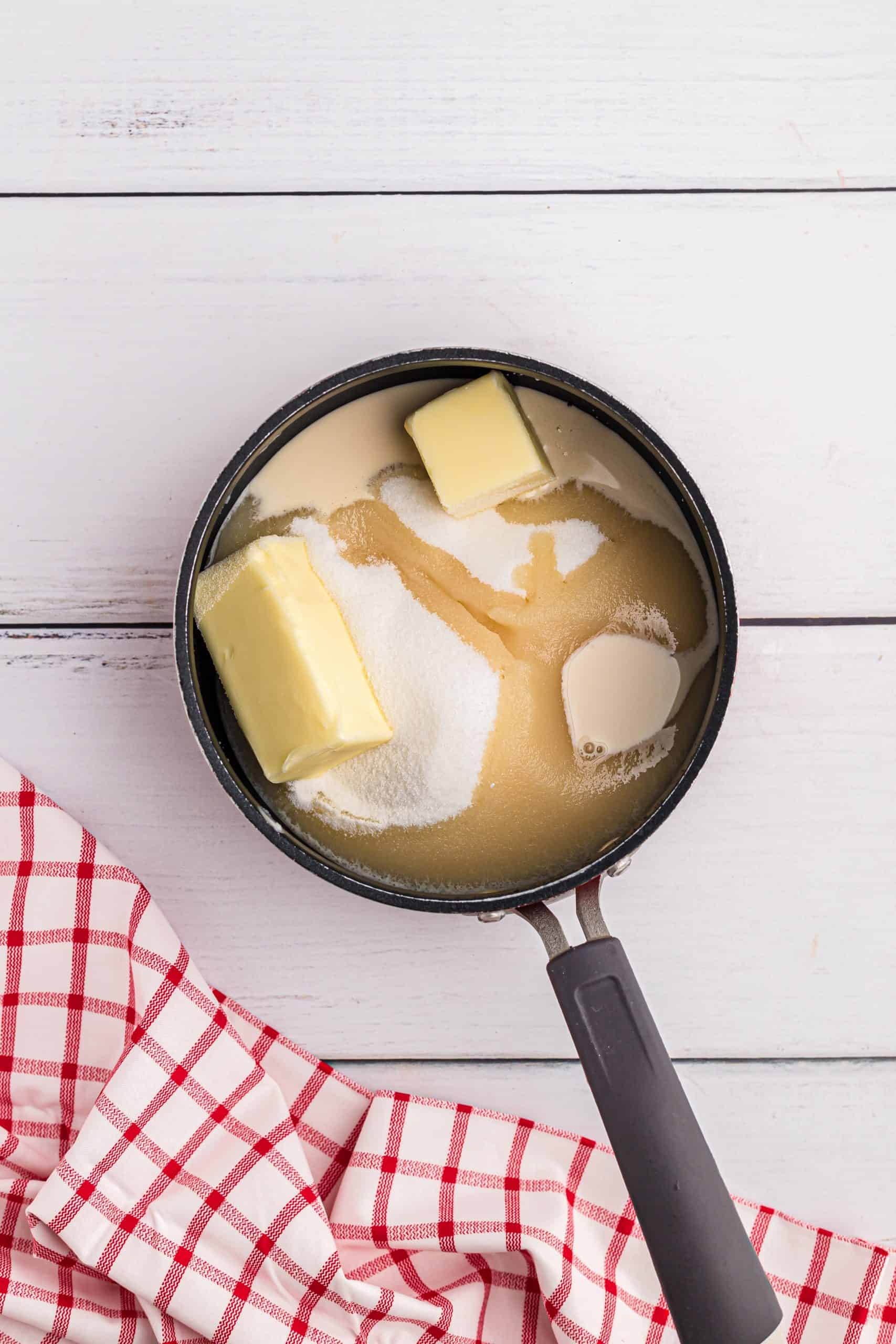 sugar, butter and milk in a sauce pan.