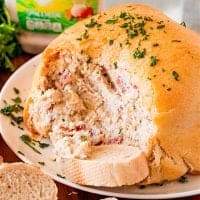 Close up of Crack Chicken Ball on plate with bread and chicken showing thumbnail image