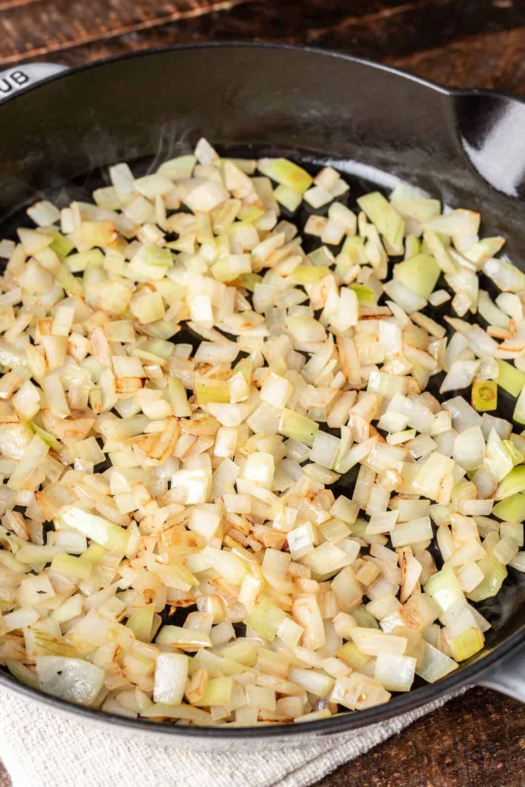 butter and diced onions in a skillet. 