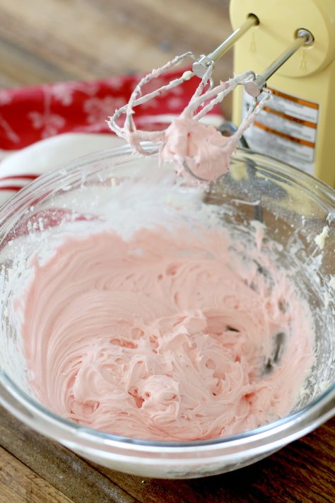 maraschino cherry juice and almond extract added to frosting.