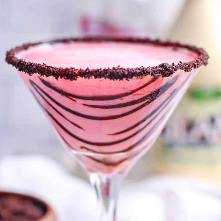 Cherry Garcia Martini swirled with chocolate in rimmed glass thumbnail photo