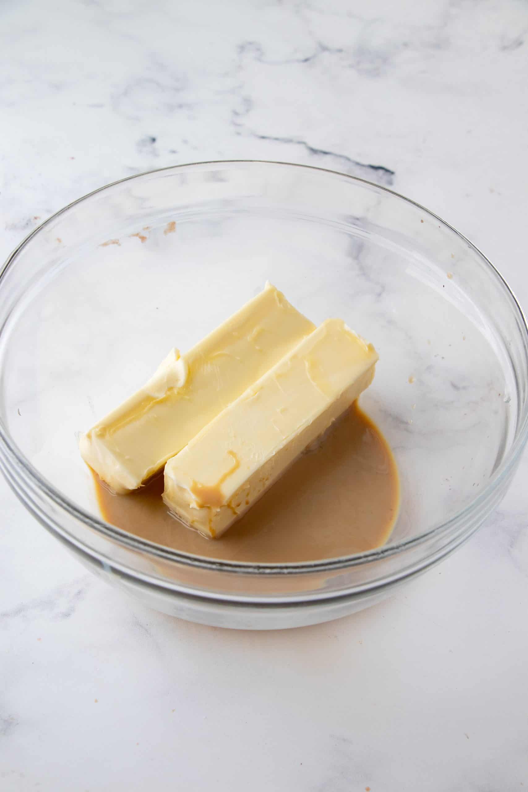 Butter and Baileys in bowl.