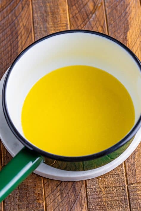 melted butter in a sauce pan.