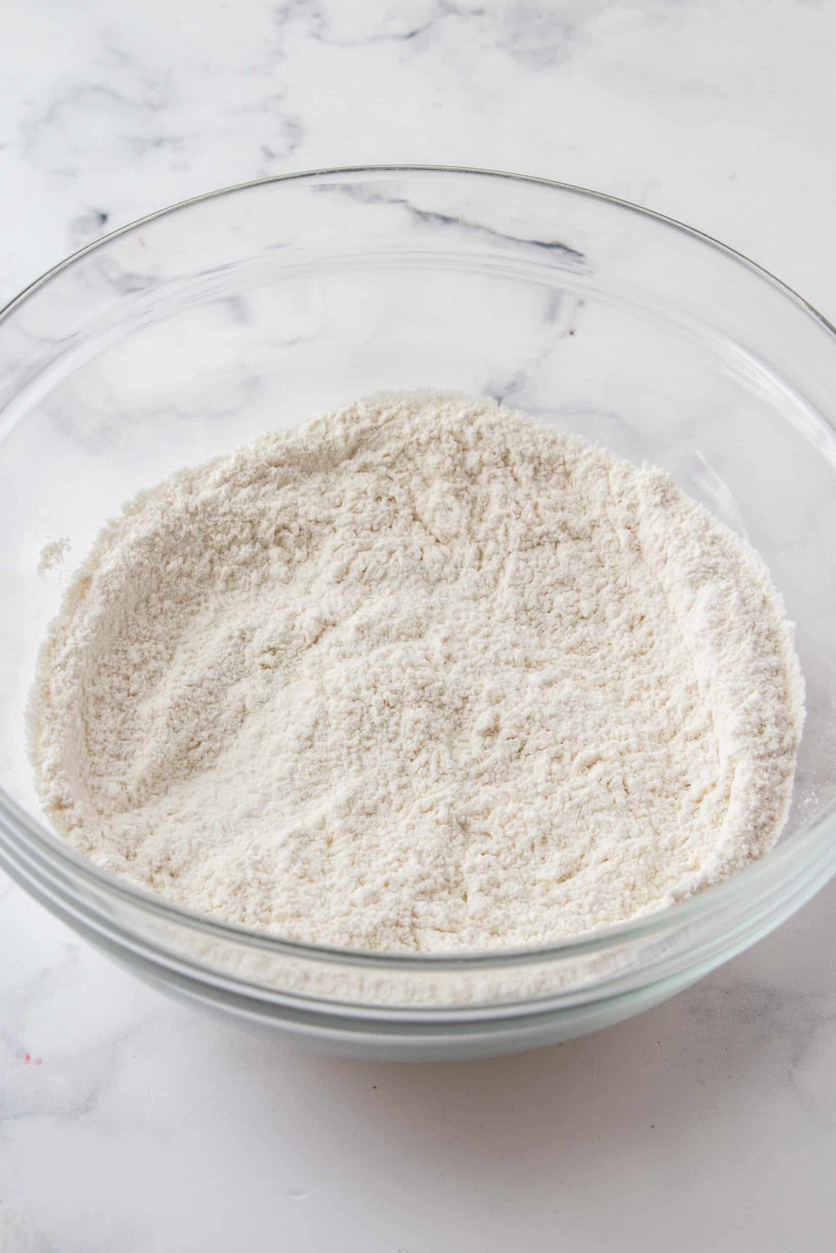 Flour mixture whisked together in bowl.