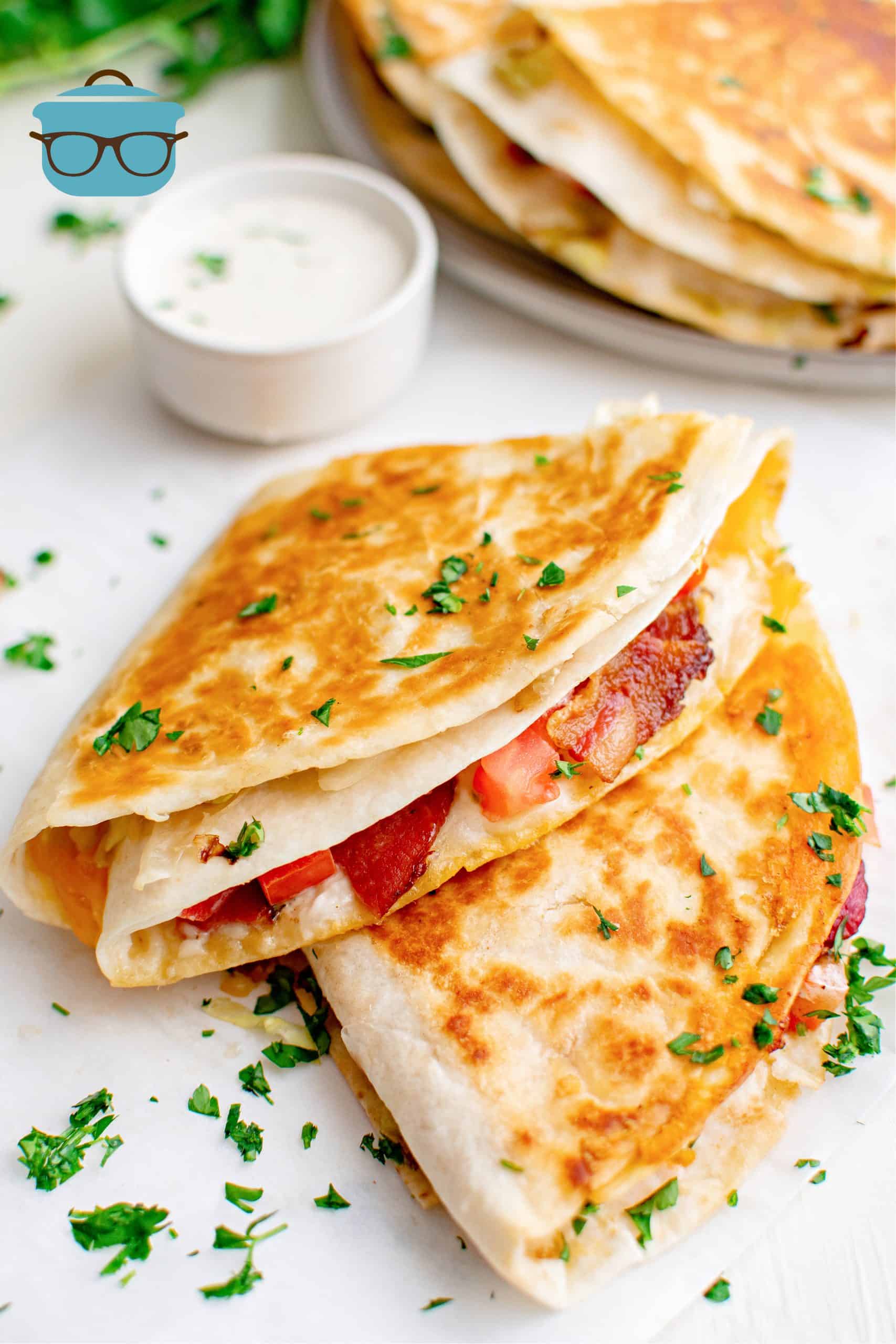 BLT Quesadillas stacked on top of one another.