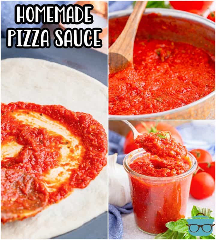 Collage image of homemade pizza sauce.