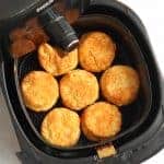 Square image of finished Air Fryer Buttermilk Biscuits in air fryer