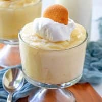 Close up of Homemade Vanilla Pudding in trifle glass square image