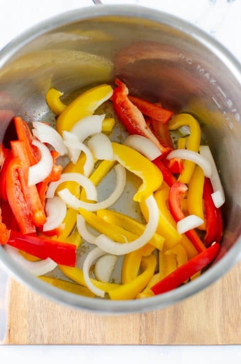 Peppers and onions added to instant pot
