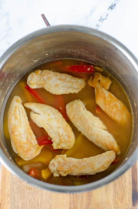 Broth and chicken added back to instant pot