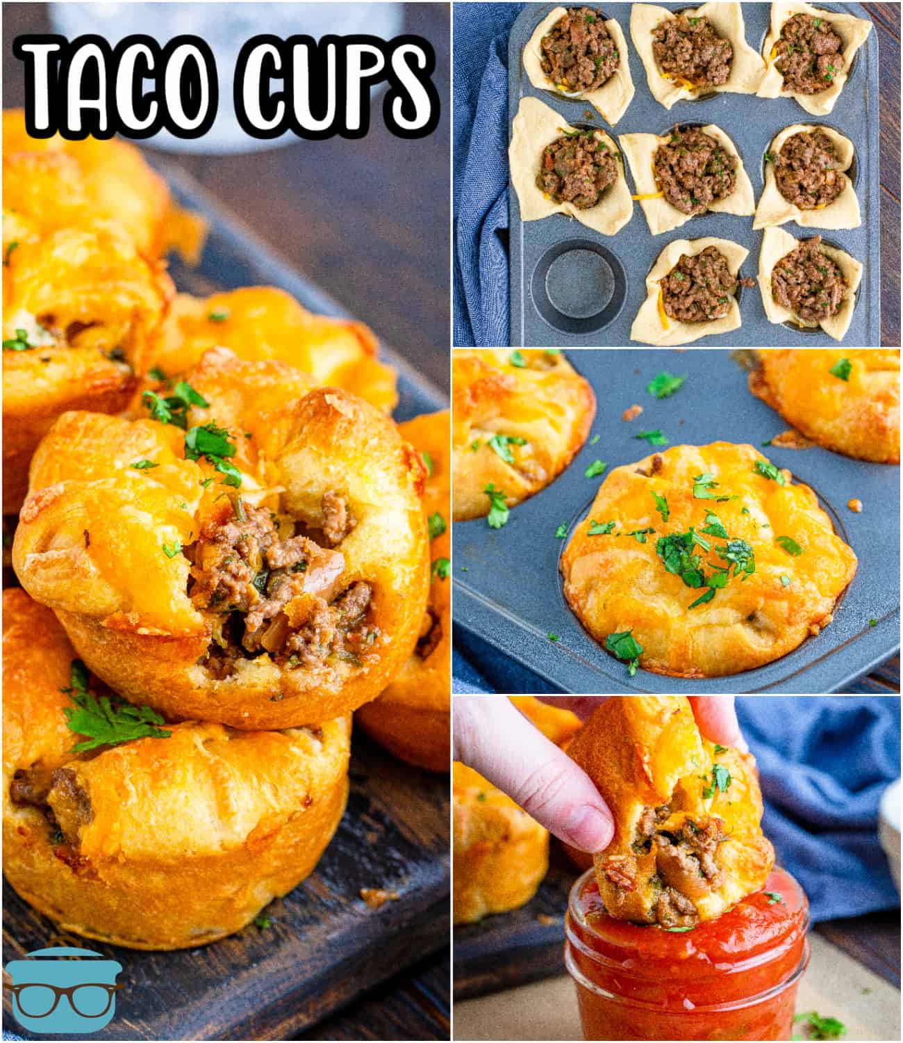 Collage image of various stages of making Crescent Taco Cups pintrest image.