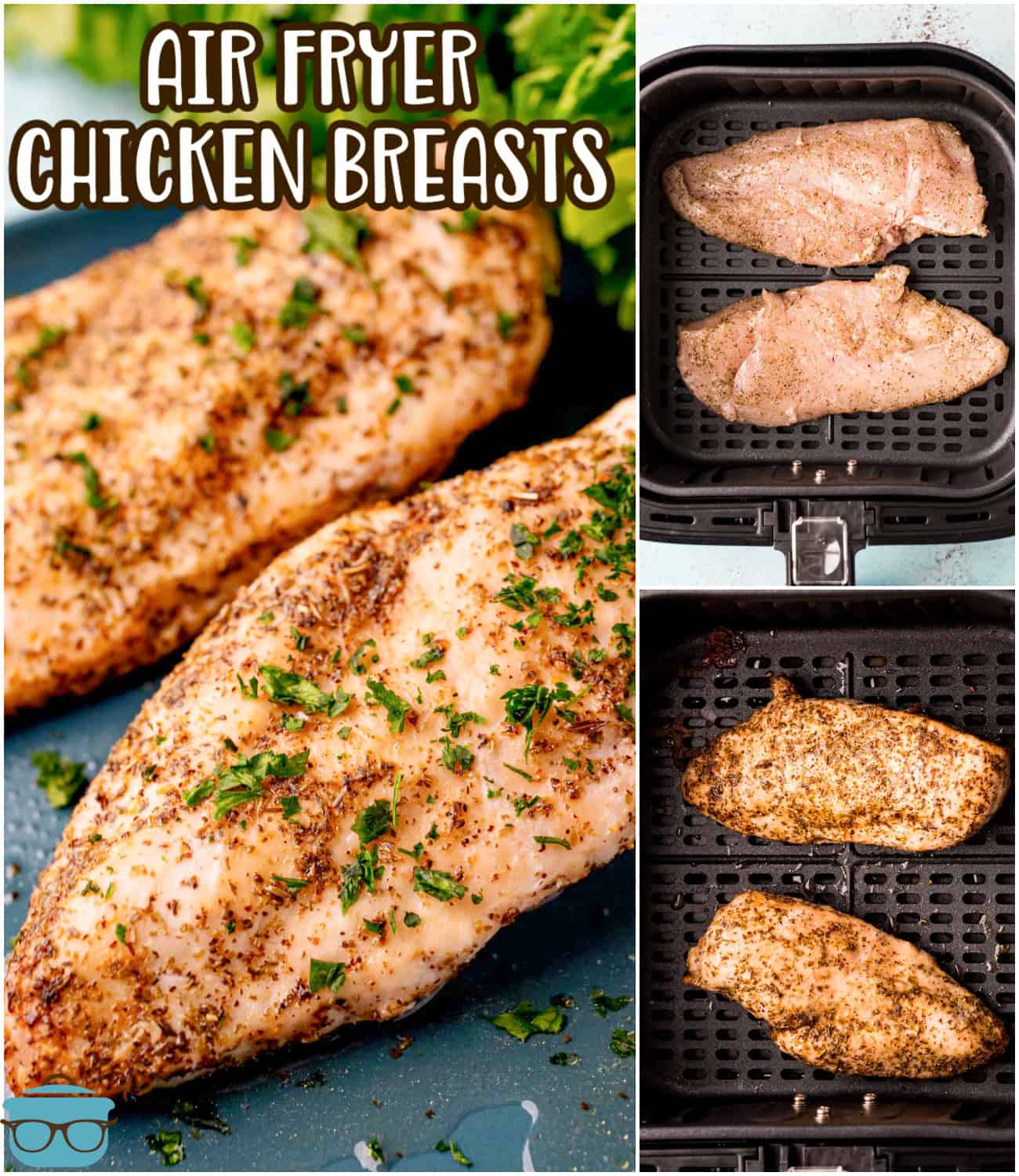 Collage image of step by steps on how to make Air Fryer Chicken Breasts.
