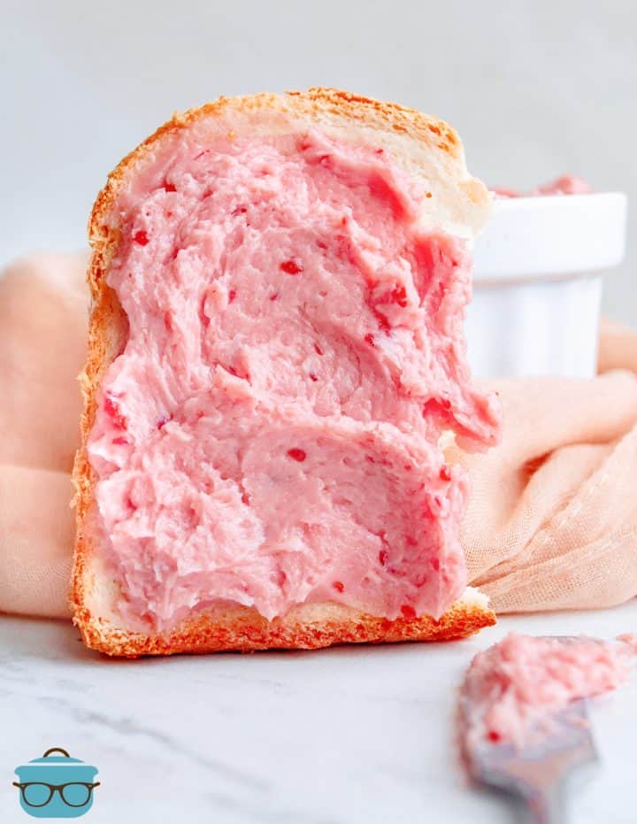 Raspberry Honey Butter on piece of bread propped up
