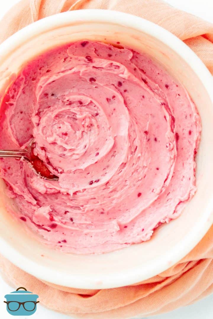 Bowl of mixed together Raspberry Honey Butter