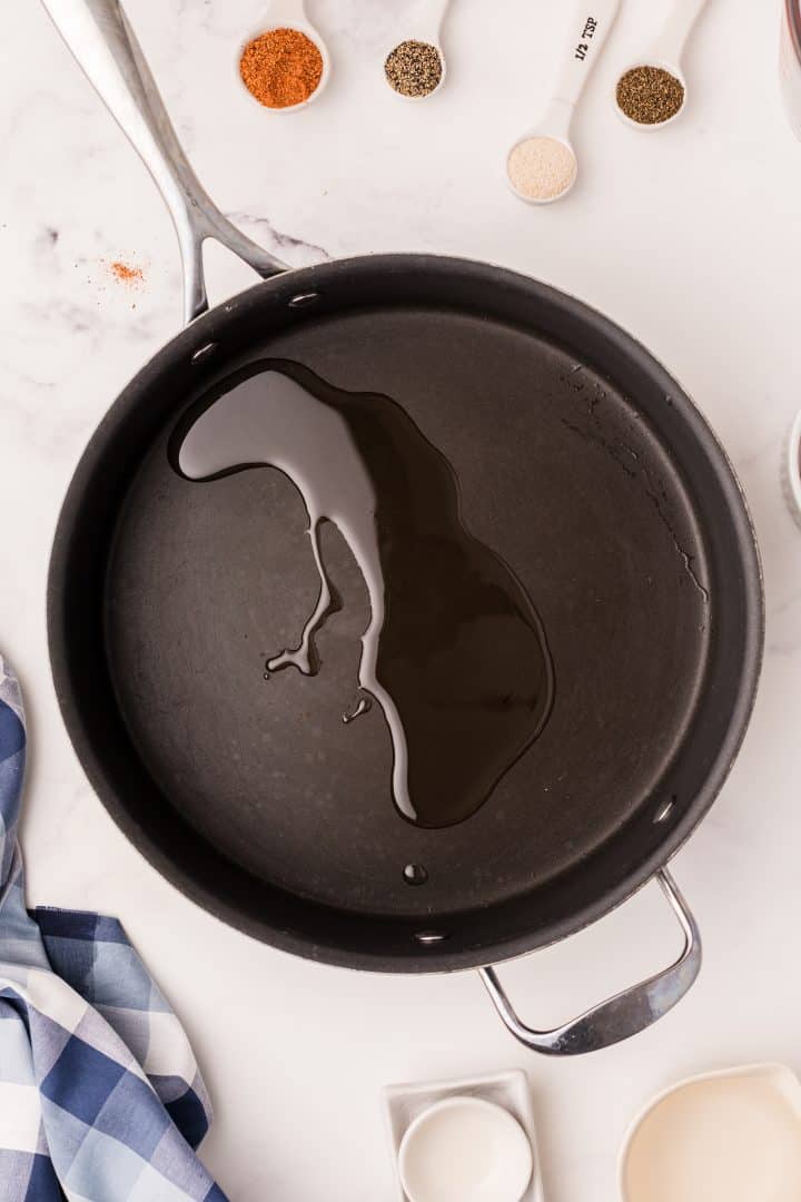Canola oil in a skillet.