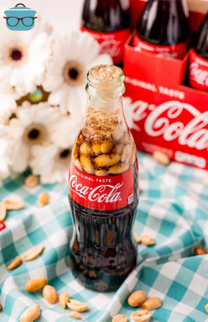 Fizzing bottle of Coca-Cola with peanuts added to it