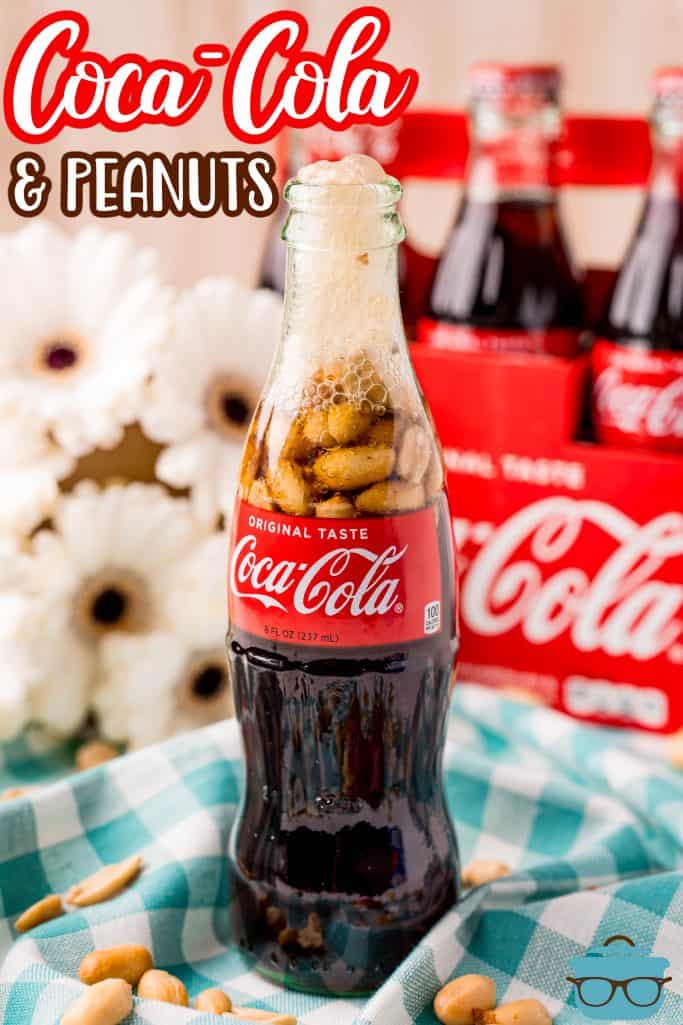 Pinterest image of Coca-Cola and Peanuts with soda container in background
