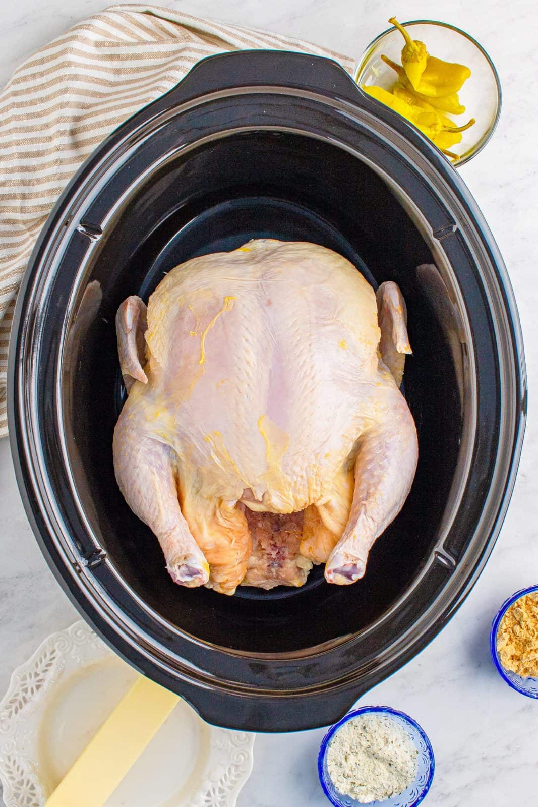Whole chicken in crock pot.