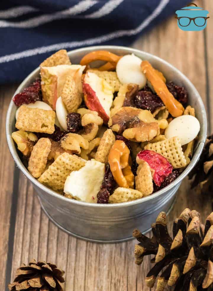 Harvest Trail mix shown served in a small tin container.
